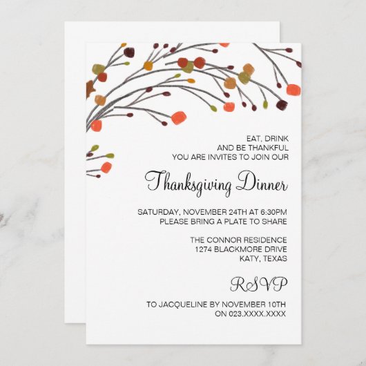 Rustige Thanksgiving Binnenste Herfst Uitnodiging (Voorkant / Achterkant)