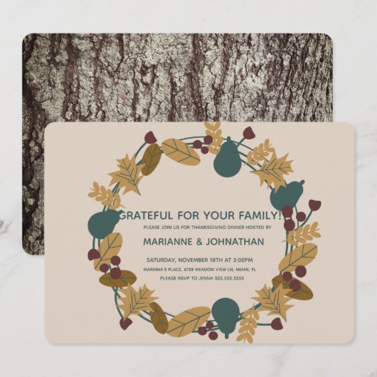 Rustige Thanksgiving Dinner Grateful Wreatparty Kaart (Voorkant / Achterkant)