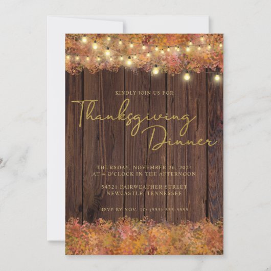 Rustige Thanksgiving herfst String Lights Wood Kaart (Voorkant)