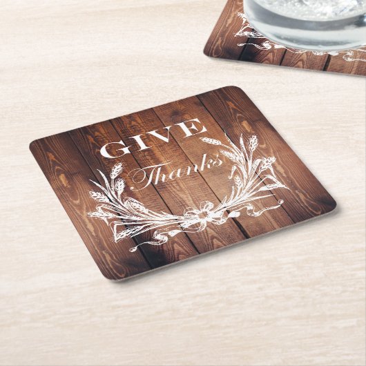 rustige Thanksgiving met schuurhout geeft bedankt Kartonnen Onderzetters (Schuin)