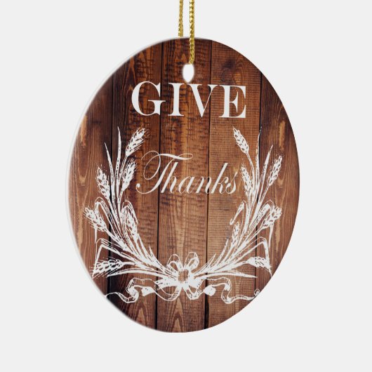rustige Thanksgiving met schuurhout geeft bedankt Keramisch Ornament (Rechts)