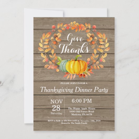 Rustige Thanksgiving Najaar Herfst Dinner Party Kaart (Voorkant)