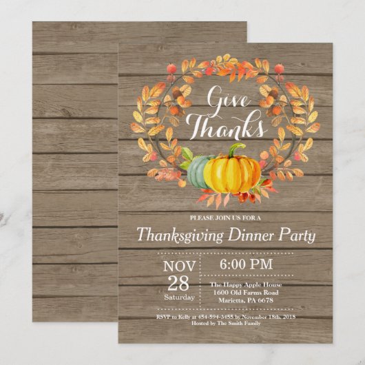 Rustige Thanksgiving Najaar Herfst Dinner Party Kaart (Voorkant / Achterkant)