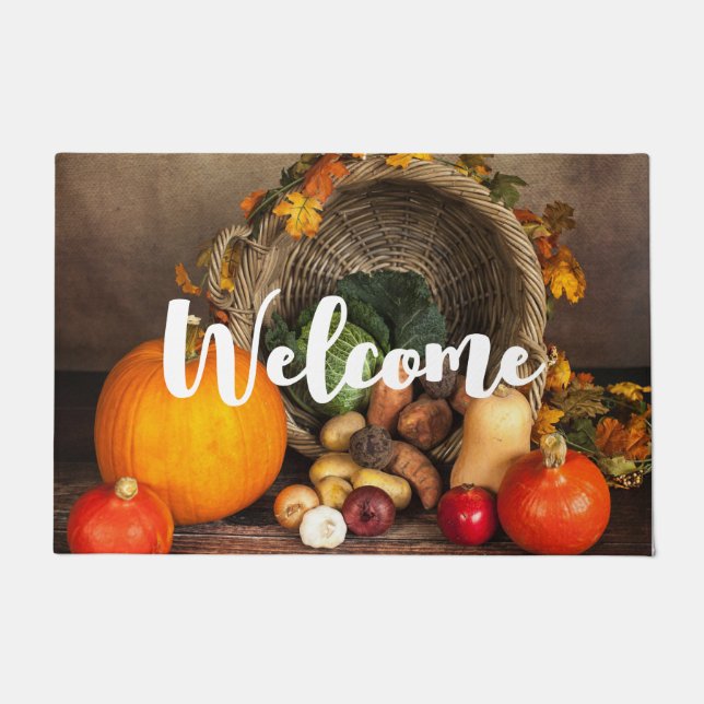 Rustige Thanksgiving Tafel Bounful Harvest Deurmat (Voorkant)
