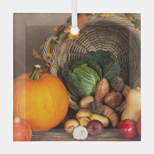 Rustige Thanksgiving Tafel Bounful Harvest Glas Ornament (Voorkant)