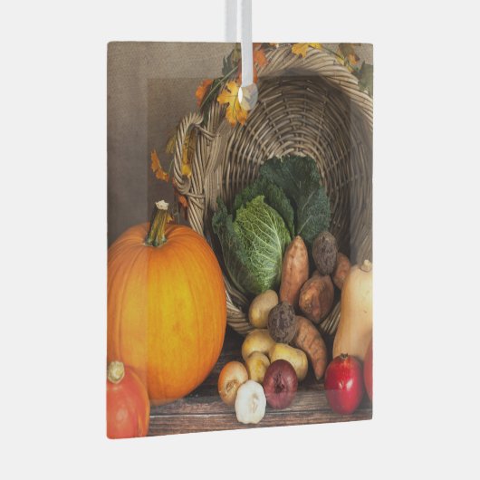Rustige Thanksgiving Tafel Bounful Harvest Glas Ornament (Voorkant Rechts)
