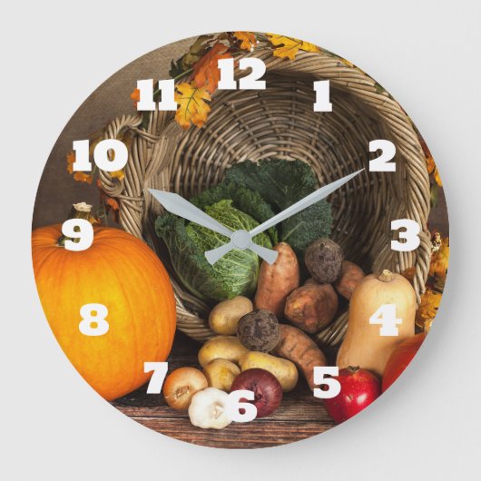 Rustige Thanksgiving Tafel Bounful Harvest Grote Klok (Voorkant)