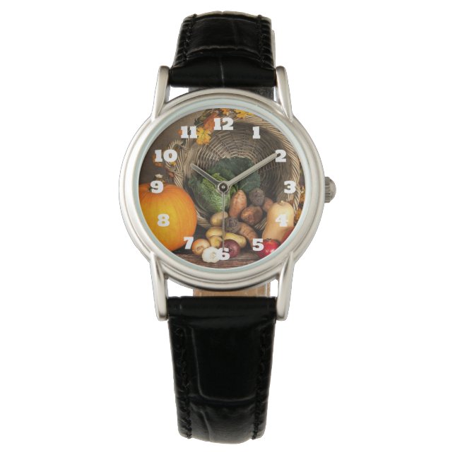 Rustige Thanksgiving Tafel Bounful Harvest Horloge (Voorkant)