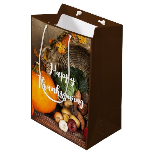 Rustige Thanksgiving Tafel Bounful Harvest Medium Cadeauzakje (Voorkant Gekanteld)