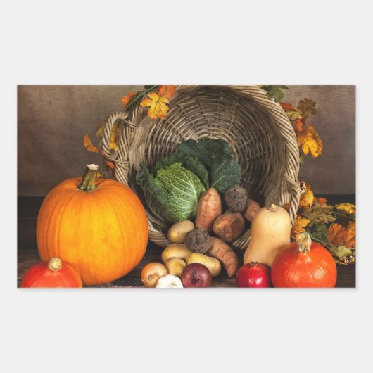 Rustige Thanksgiving Tafel Bounful Harvest Rechthoekige Sticker (Voorkant)
