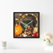 Rustige Thanksgiving Tafel Bounful Harvest Vierkante Klok (Huis)