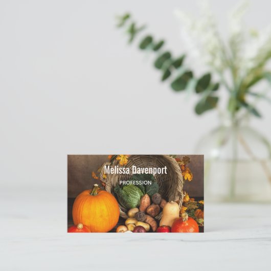 Rustige Thanksgiving Tafel Bounful Harvest Visitekaartje (Staand voorkant)
