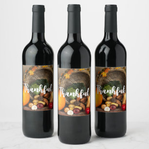Rustige Thanksgiving Tafel Bounful Harvest Wijn Etiket