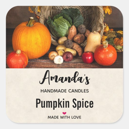Rustige Thanksgiving Tafelpompoen Candle Biz Vierkante Sticker (Voorkant)