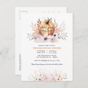 Rustige Thanksgiving van Floral Fall Leaves Pumpki Uitnodiging Briefkaart