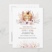 Rustige Thanksgiving van Floral Fall Leaves Pumpki Uitnodiging Briefkaart (Voorkant / Achterkant)