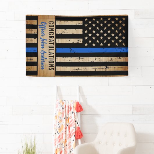 Rustige Thin Blue Line Flag Police Retirement Spandoek (Insitu)