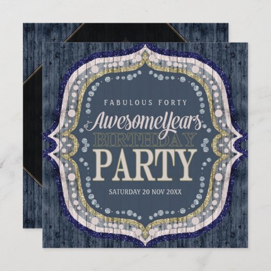 Rustige Timber Denim Custom Age Birthday Party Kaart (Voorkant / Achterkant)