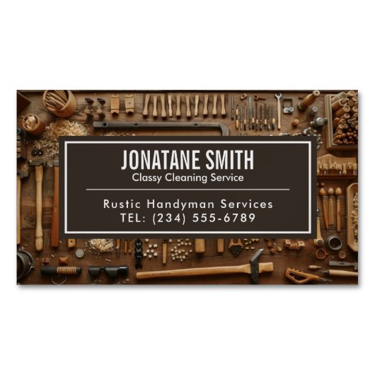 Rustige Tools Carpenter Handyman Woodworkarbeider Magnetisch Visitekaartje (Voorkant)