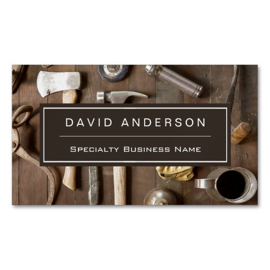 Rustige Tools Carpenter Handyman Woodworkarbeider Magnetisch Visitekaartje (Voorkant)