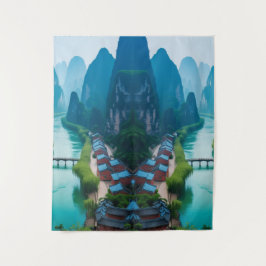 Rustige toppen en kronkelend water - Natuur landsc Wandkleed