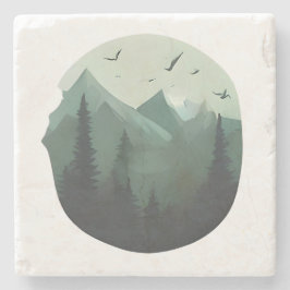 Rustige toppen: vogels boven een berglandschap stenen onderzetter