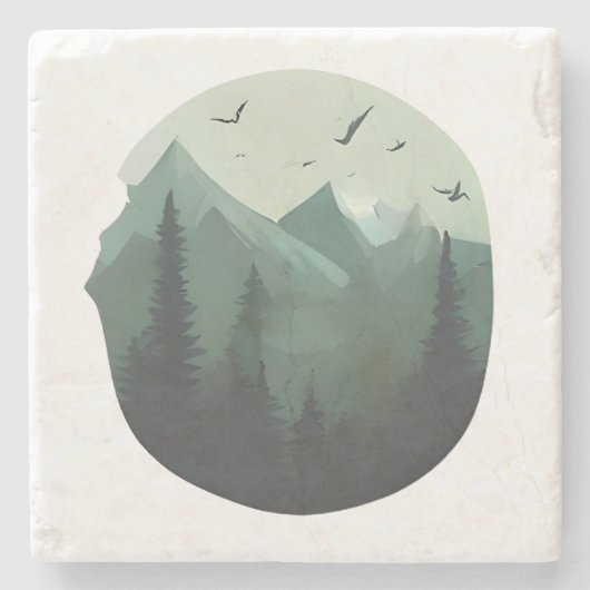 Rustige toppen: vogels boven een berglandschap stenen onderzetter (Voorkant)