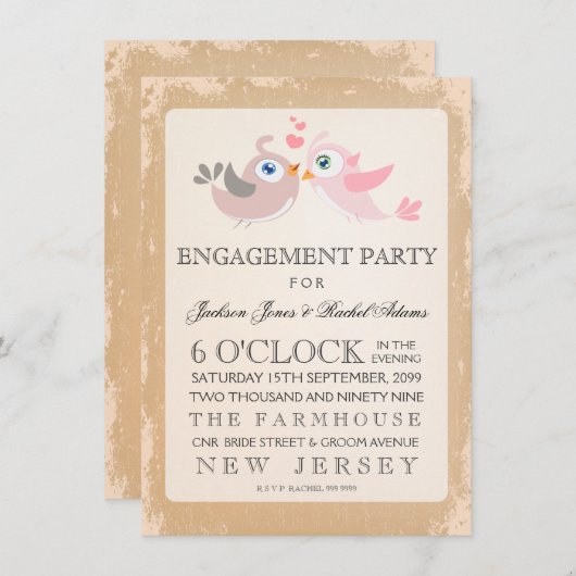 Rustige  Tortelduifjes Engagement Party Kaart (Voorkant / Achterkant)