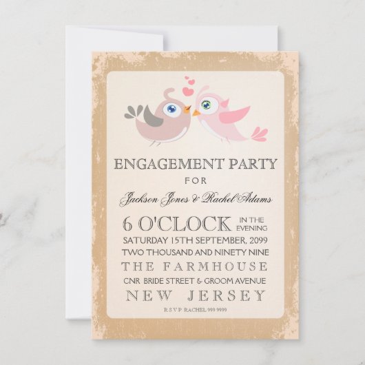 Rustige  Tortelduifjes Engagement Party Kaart (Voorkant)