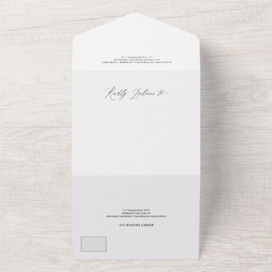 Rustige touwen lichten bruin kraft fotobruiloft aa all in one uitnodiging (Buitenkant)