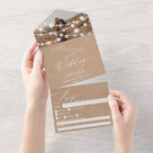 Rustige touwen lichten bruin kraft fotobruiloft aa all in one uitnodiging (Afscheurbaar)