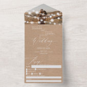 Rustige touwen lichten bruin kraft fotobruiloft aa all in one uitnodiging (Binnen)