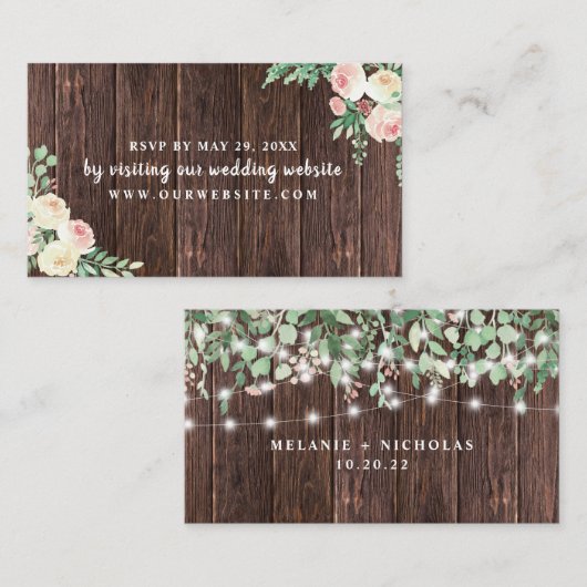 Rustige touwlichten bruiloft RSVP-webkaart Informatiekaartje (Voorkant / Achterkant)