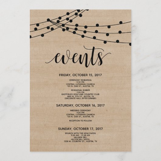 Rustige touwlichten Onthaal van het Weddenschap en Programmakaart (Achterkant)