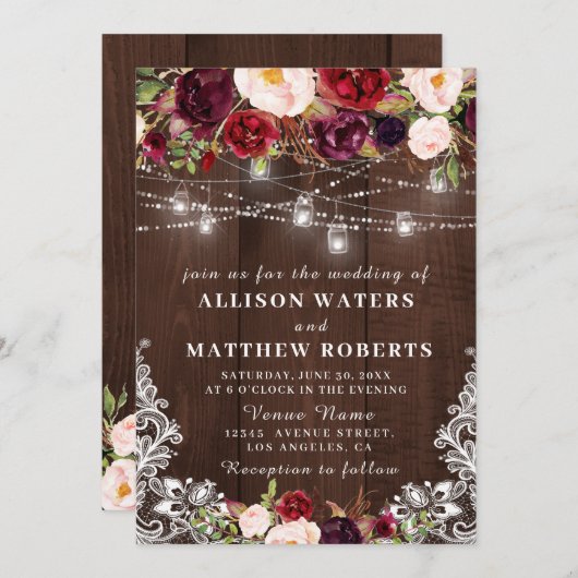 Rustige touwlichten trouwuitnodiging kaart (Voorkant / Achterkant)