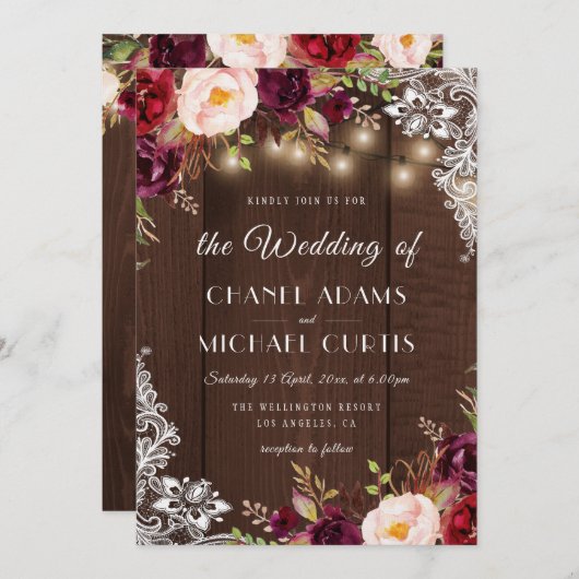 rustige touwlichten trouwuitnodiging kaart (Voorkant / Achterkant)