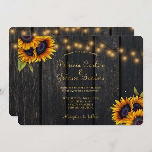 Rustige touwlichten zonnebloembruiloft kaart (Voorkant / Achterkant)