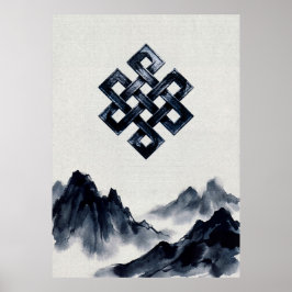 Rustige Traditionele Inktwaskunst Bergen Eindeloze Poster