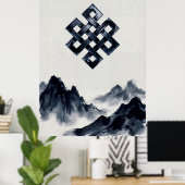 Rustige Traditionele Inktwaskunst Bergen Eindeloze Poster (Thuiskantoor)