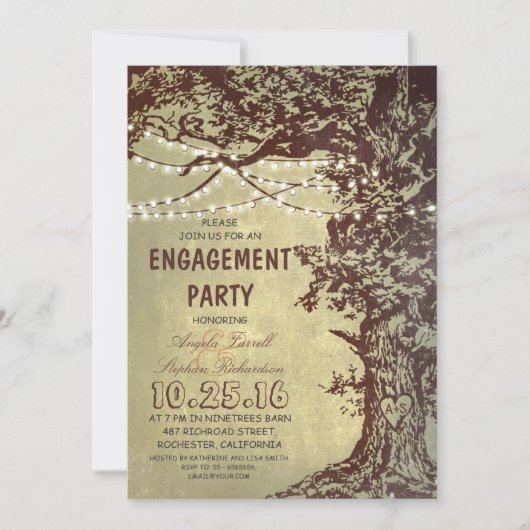 Rustige 'tree and string'-verlovingspartij kaart (Voorkant)