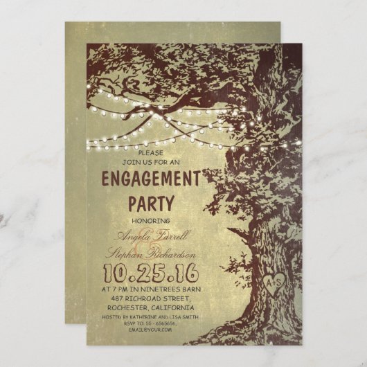 Rustige 'tree and string'-verlovingspartij kaart (Voorkant / Achterkant)