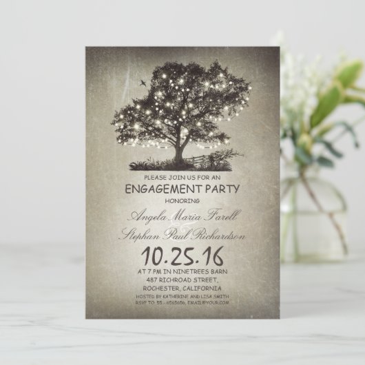 Rustige 'tree and string'-verlovingspartij kaart (Staand voorkant)