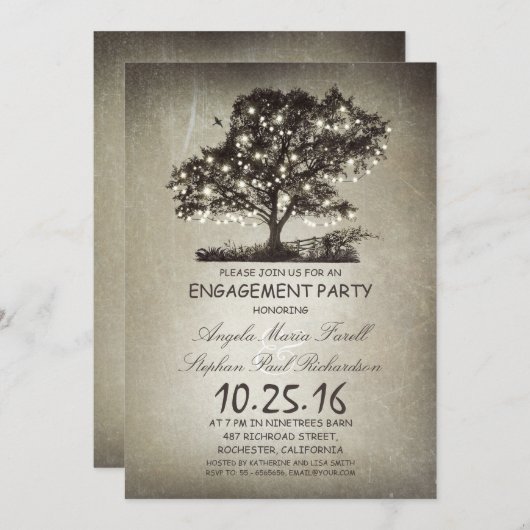 Rustige 'tree and string'-verlovingspartij kaart (Voorkant / Achterkant)