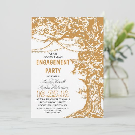 Rustige 'tree and string'-verlovingspartij kaart (Staand voorkant)