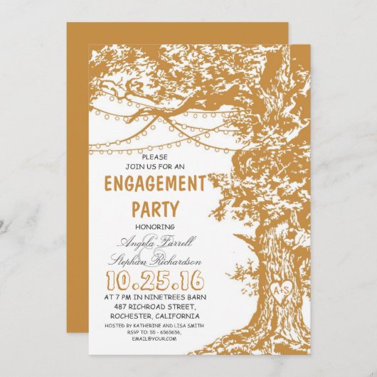 Rustige 'tree and string'-verlovingspartij kaart (Voorkant / Achterkant)