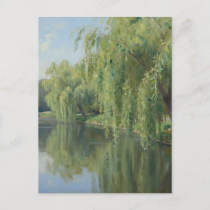 Rustige treurwilgen vijver landschap briefkaart