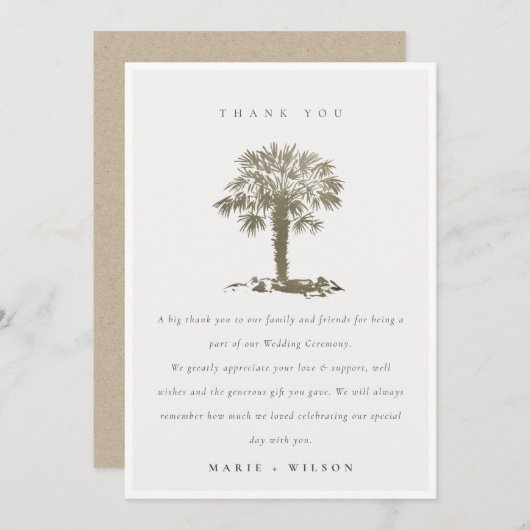 Rustige tropische beugel Donkere gouden bruiloft Bedankkaart (Voorkant / Achterkant)
