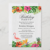 Rustige tropische Floral Flamingo Birthday Party Kaart (Voorkant)