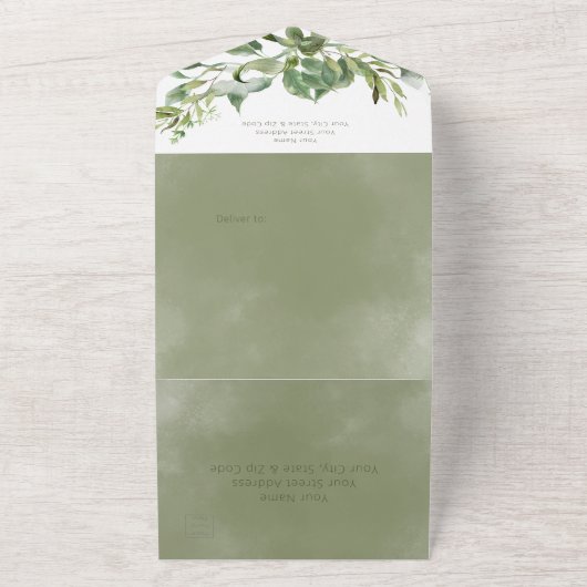 Rustige Tropische Greenery & Eucalyptus QR Code All In One Uitnodiging (Buitenkant)