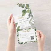 Rustige Tropische Greenery & Eucalyptus QR Code All In One Uitnodiging (Afscheurbaar)